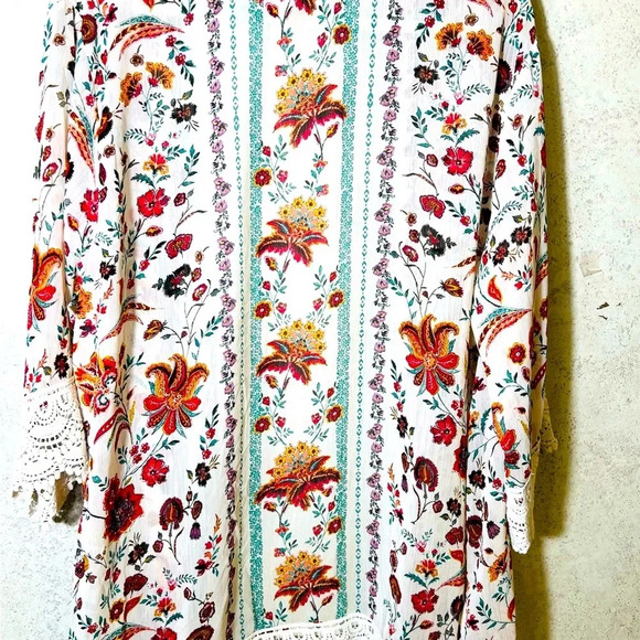 MASON & BELLE 1X PLUS WOMENS FLOWERY EMBROIDERY WHIMSICAL COASTAL BEACH CARDIGAN - Picture 6 of 6